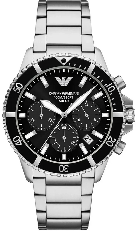 Emporio Armani World Explorer Black Dial Silver Steel Strap Watch for Men - AR11739