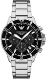 Emporio Armani World Explorer Black Dial Silver Steel Strap Watch for Men - AR11739
