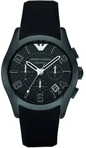 Emporio Armani Valente Large Chronograph Black Dial Black Silicone Strap Watch for Men - AR1430