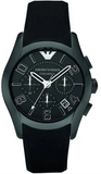 Emporio Armani Valente Large Chronograph Black Dial Black Silicone Strap Watch for Men - AR1430