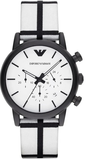 Emporio Armani Luigi Large Chronograph White Dial Two Tone Fabric Strap Watch for Men- AR1859