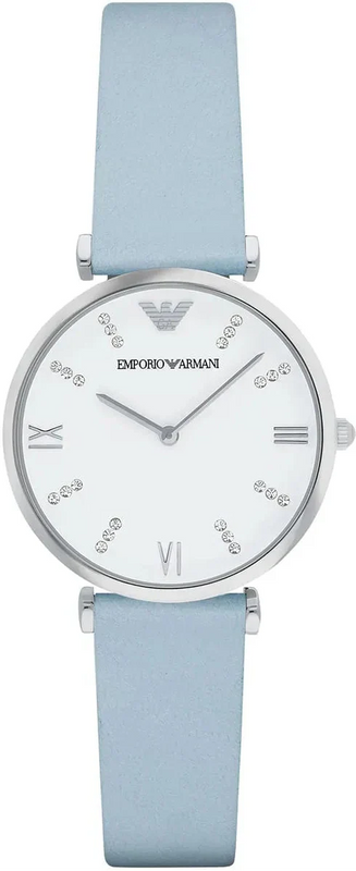 Emporio Armani Gianni T-Bar White Dial Blue Leather Strap Watch for Women - AR1928