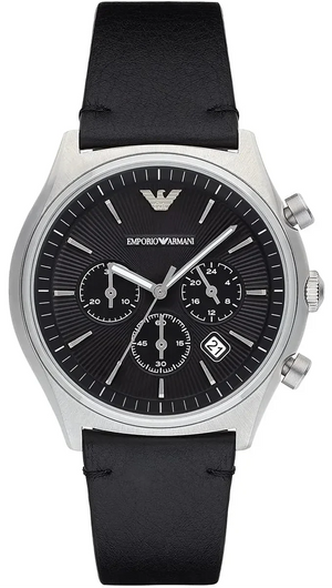 Emporio Armani Zeta Chronograph Black Dial Black Leather Strap Watch for Men - AR1975