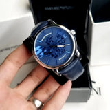 Emporio Armani Luigi Automatic Blue Dial Blue Leather Strap Watch For Men - AR60030