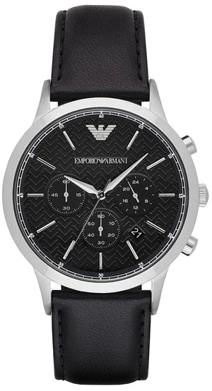 Emporio Armani Renato Chronograph Black Dial Black Leather Strap Watch for Men - AR8034