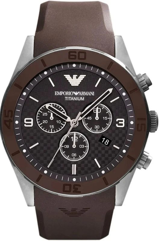 Emporio Armani Sportivo Chronograph Black Dial Brown Silicone Strap Watch for Men - AR9501