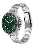 Emporio Armani World Explorer Solar Chronograph Green Dial Silver Steel Strap Watch for Men - AR11741