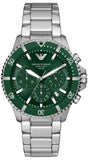 Emporio Armani World Explorer Solar Chronograph Green Dial Silver Steel Strap Watch for Men - AR11741