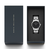Daniel Wellington Iconic Link Black Dial Silver Steel Strap Watch For Women - DW00100342