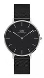Daniel Wellington Petite Ashfield Black Dial Black Mesh Strap Watch For Women - DW00100308