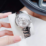 Guess Solstice Diamonds Silver Dial Silver Steel Strap Watch for Women - GW0403L1