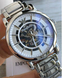 Emporio Armani Meccanico Automatic Silver Dial Silver Steel Strap Watch for Men - AR60006