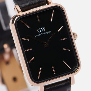 Daniel Wellington Quadro Sheffield Black Dial Black Leather Strap Watch For Women - DW00100435