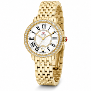 Michele Serein Mother of Pearl Dial Gold Steel Strap Watch for Women - MWW21B000031
