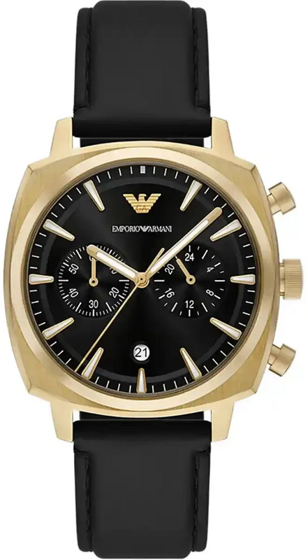 Emporio Armani Ruggero Chronograph Black Dial Black Leather Strap Watch for Men - AR11690