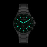 Emporio Armani World Explorer Solar Chronograph Green Dial Silver Steel Strap Watch for Men - AR11741