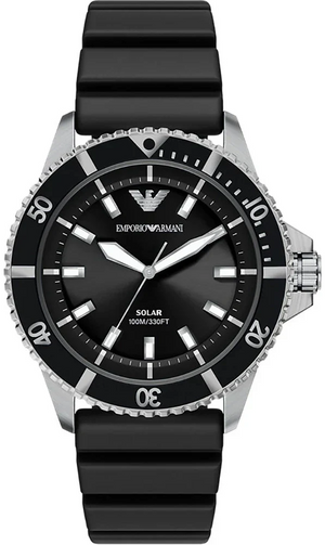Emporio Armani World Explorer Solar Black Dial Black Silicone Strap Watch for Men - AR11788