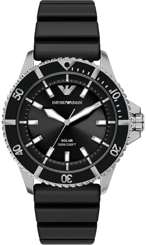 Emporio Armani World Explorer Solar Black Dial Black Silicone Strap Watch for Men - AR11788