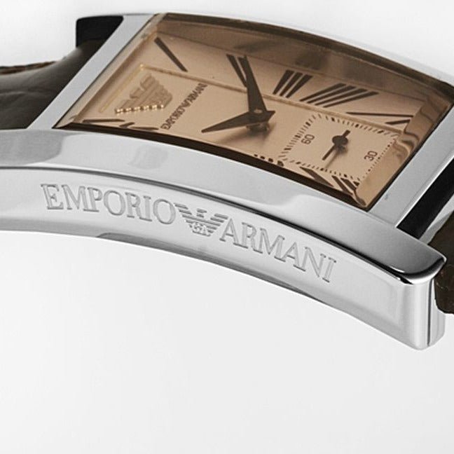 Emporio Armani Classic Beige Dial Brown Leather Strap Watch For Women - AR0155