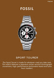Fossil Sport Tourer Chronograph Black Dial Silver Steel Strap Watch for Men - FS6045