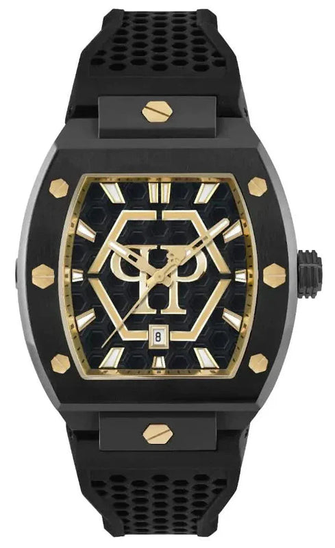 Philipp Plein Hexagon Phantom Black Dial Black Silicone Strap Watch For Men- PWPUA0224