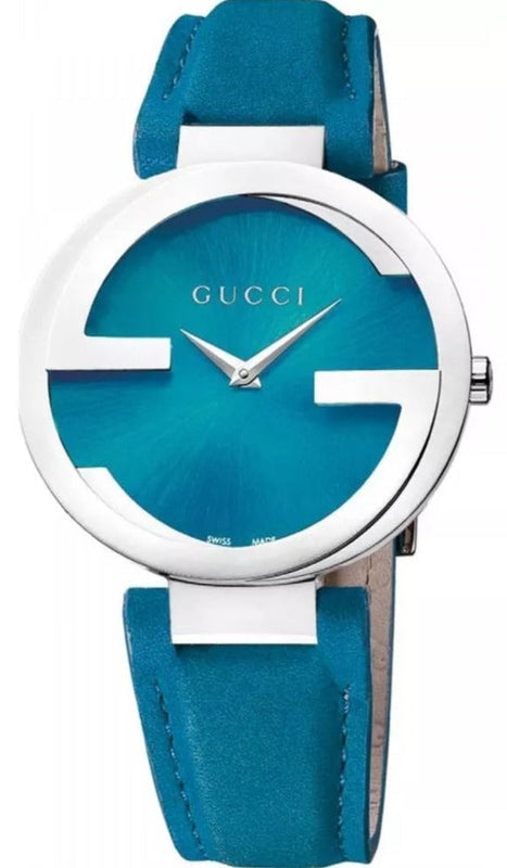 Gucci Interlocking Quartz Blue Dial Blue Leather Strap Watch For Women - YA133315