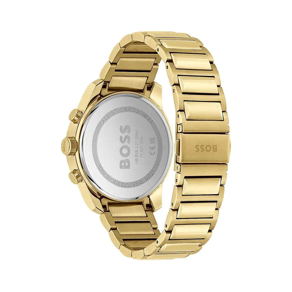 Hugo Boss Trace Chronograph Black Dial Gold Steel Strap Watch For Men - 1514006