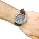Hugo Boss Grand Prix Grey Dial Brown Leather Strap Watch for Men -  1513476
