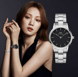 Daniel Wellington Iconic Link Black Dial Silver Steel Strap Watch For Women - DW00100206
