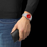 Tissot PRX Quartz Red Dial Silver Steel Strap Watch for Men - T137.410.11.421.00