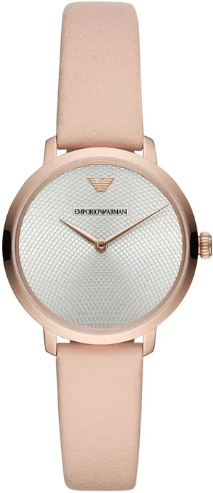 Emporio Armani Modern Silver Dial Pink Leather Strap Watch for Women - AR11160