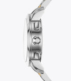 Tory Burch Classic Chronograph White Dial Two Tone Steel Strap Watch for Women - TBW1034