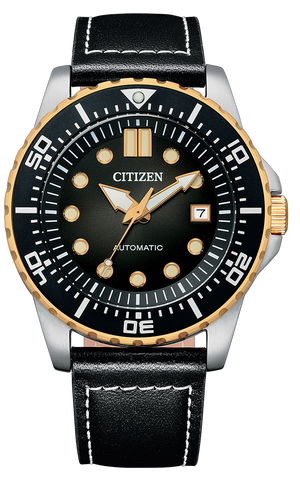 Citizen Mechanical Automatic Black Dial Black Leather Strap Watch for Men - NJ0176-10E