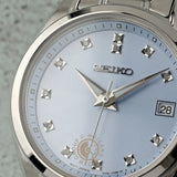 Seiko Diamond Blue Dial Silver Steel Strap Watch for Women - SUR581P1
