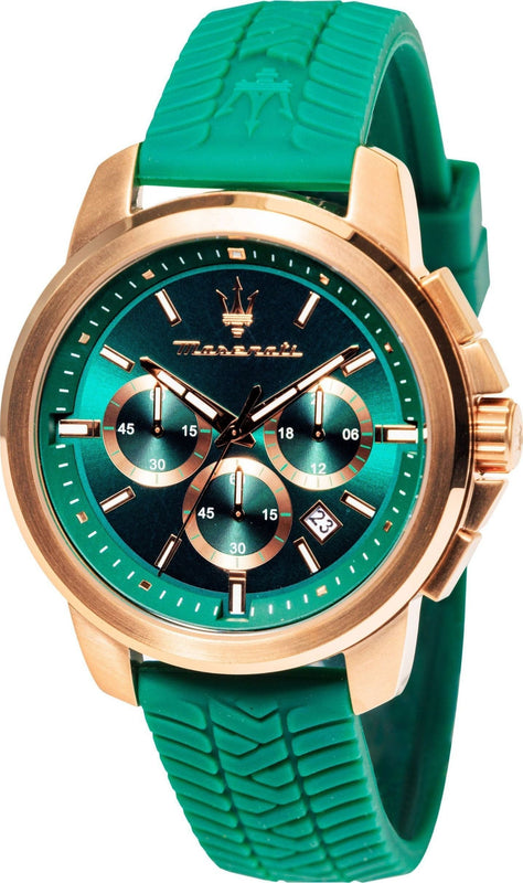 Maserati Successo Chronograph Green Dial Green Silicone Strap Watch for Men - R8871621038