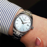 Tissot PR 100 Ice Blue Dial Silver Steel Strap Watch for Women - T150.210.11.351.00