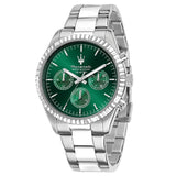Maserati Competizione Chronograph Green Dial Silver Steel Strap Watch for Men - R8853100044
