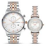 Emporio Armani Gianni T Bar Silver Dial Two Tone Steel Strap Watch for Women - AR11537