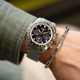 Seiko Prospex Speedtimer Solar Chronograph Black Dial Silver Steel Strap Watch for Men - SSC941