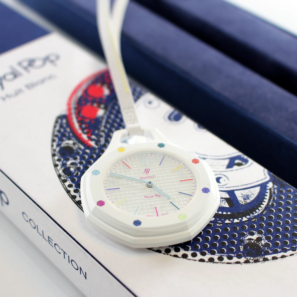 Swatch x AP Royal Pop White Dial White Leather Strap Watch for Men - Huit Blanc