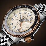 Seiko 5 GMT Sport Asia Exclusive Limited Edition Off White Dial Silver Steel Strap Watch for Men - SSK046K1