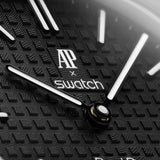 Swatch x AP Royal Pop Black Dial Black Leather Strap Watch for Men - Ocho Negro