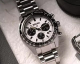 Seiko Prospex Speedtimer Solar Chronograph White Dial Silver Steel Strap Watch for Men - SSC813