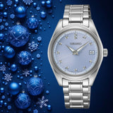 Seiko Diamond Blue Dial Silver Steel Strap Watch for Women - SUR581P1