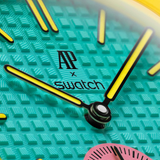 Swatch x AP Royal Pop Blue Dial Pink Leather Strap Watch for Women - Otg Roz