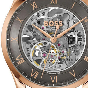 Hugo Boss Principle Skeleton Grey Dial Brown Leather Strap Watch for Men - 1514253