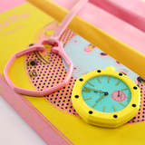 Swatch x AP Royal Pop Blue Dial Pink Leather Strap Watch for Women - Otg Roz