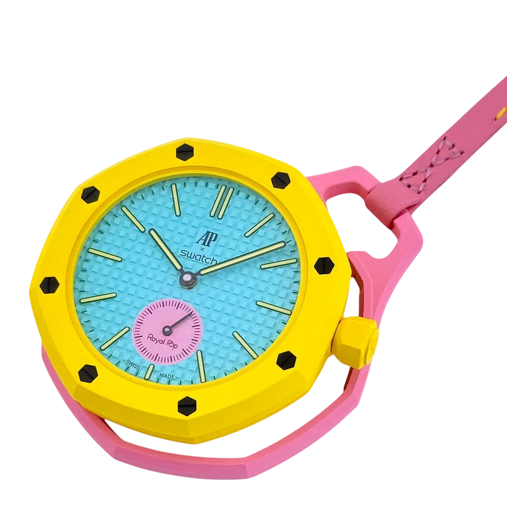 Swatch x AP Royal Pop Blue Dial Pink Leather Strap Watch for Women - Otg Roz