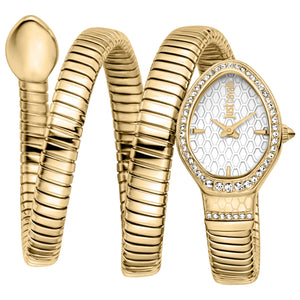 Just Cavalli Carezza Silver Dial Gold Steel Strap Watch for Women - JC1L372M0025