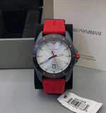 Emporio Armani Sigma Silver Dial Red Silicone Strap Watch for Men - AR11219